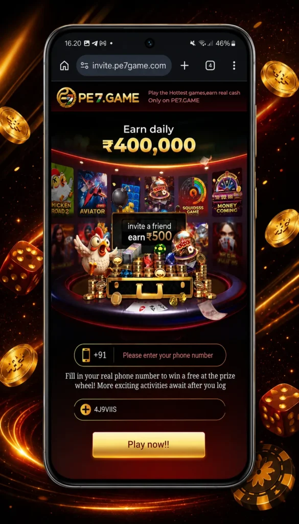 PE7 Game download tutorial showing account registration and APK installation process on mobile devices.