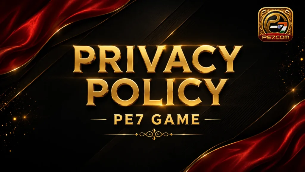 Privacy Policy PE7 Game page banner with luxury black red and gold design and official PE7 Game logo