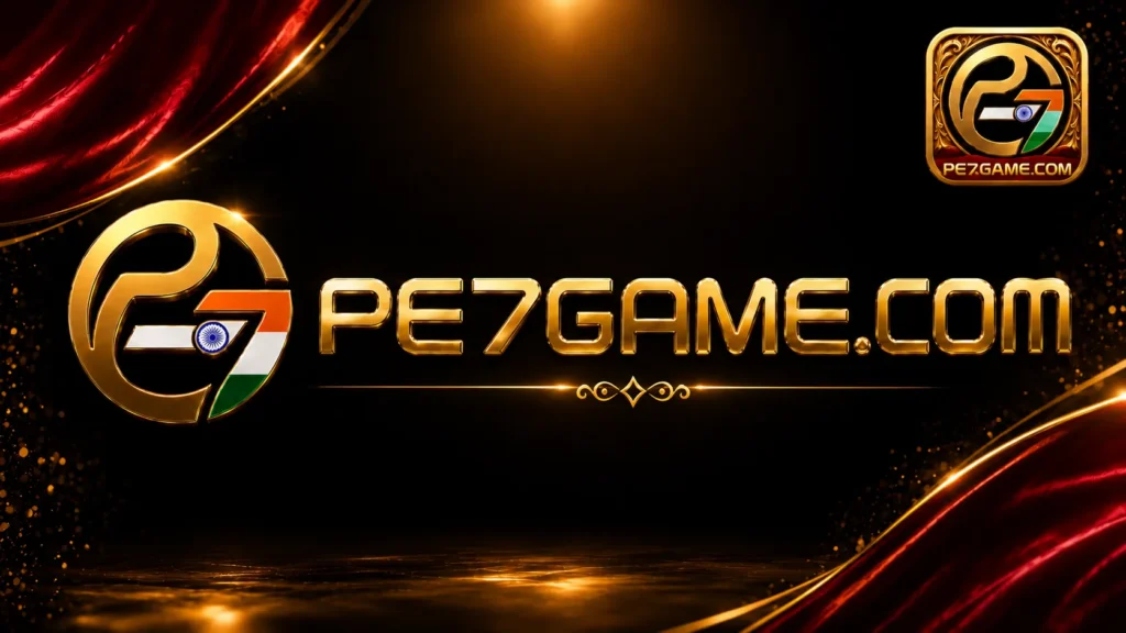 PE7 game luxury gaming platform logo banner with premium gold branding